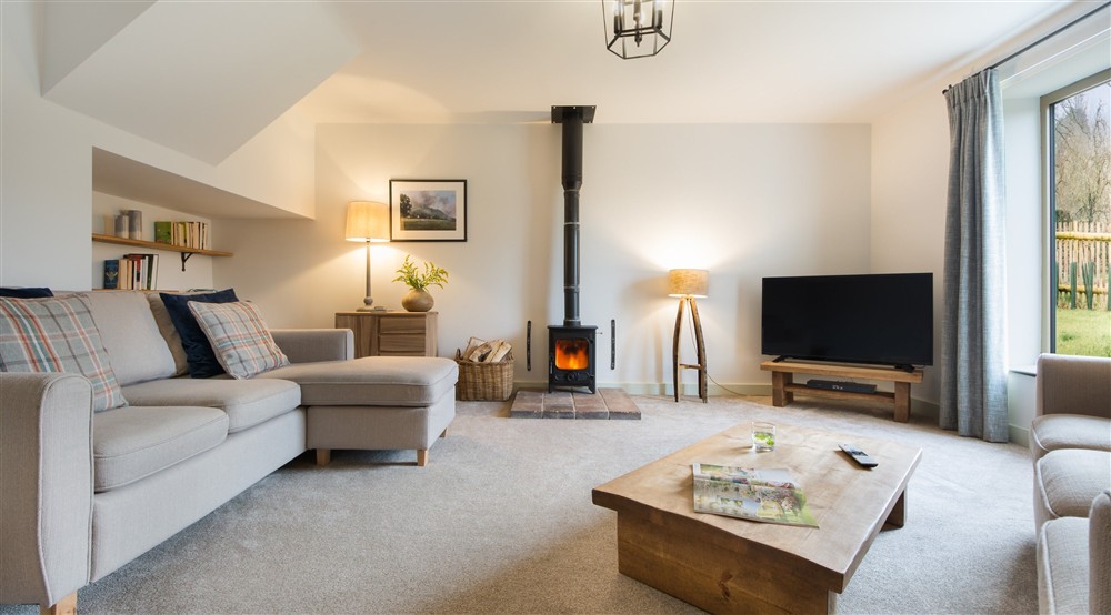 The sitting room with woodburner