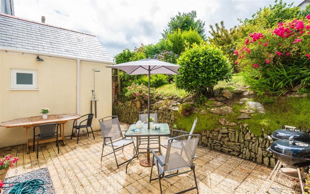The rear patio, perfect for sunny evenings  at 1 Roborough Court in Salcombe