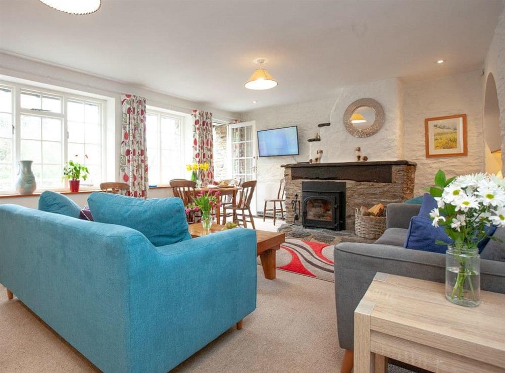 Open plan living space at 1 Salle Cottage in Bow Creek, Nr Totnes, South Devon., Great Britain