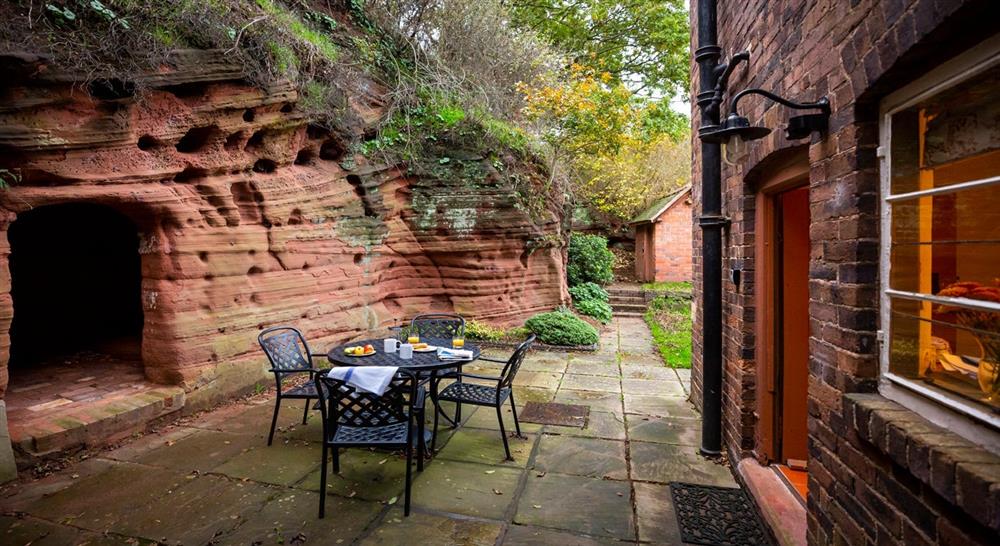 The sandstone cave and garden area at 1 Sternsmill Cottage in Nr Bridgnorth, Shropshire
