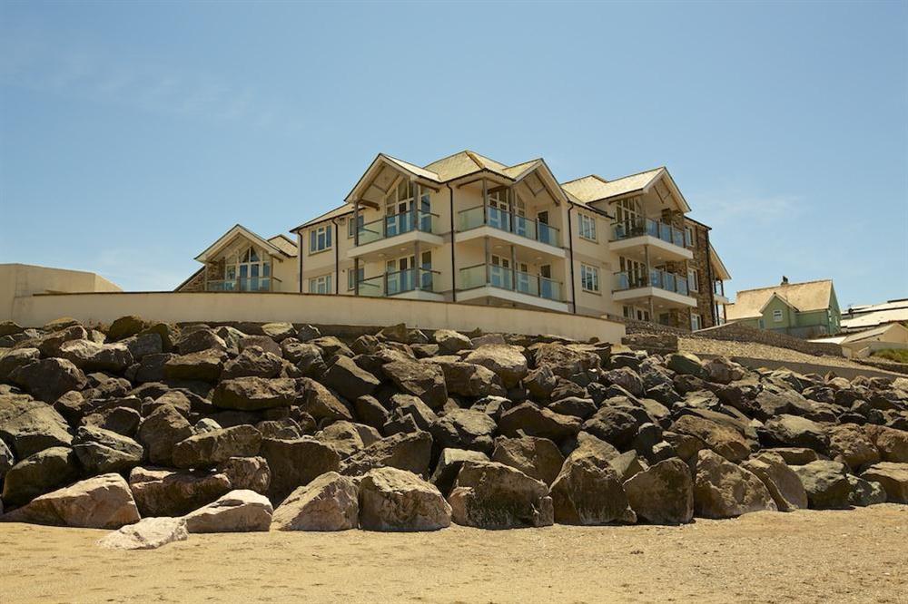 Thurlestone Rock Apartments from the beach at 1 Thurlestone Rock Apartments in Thurlestone, Kingsbridge