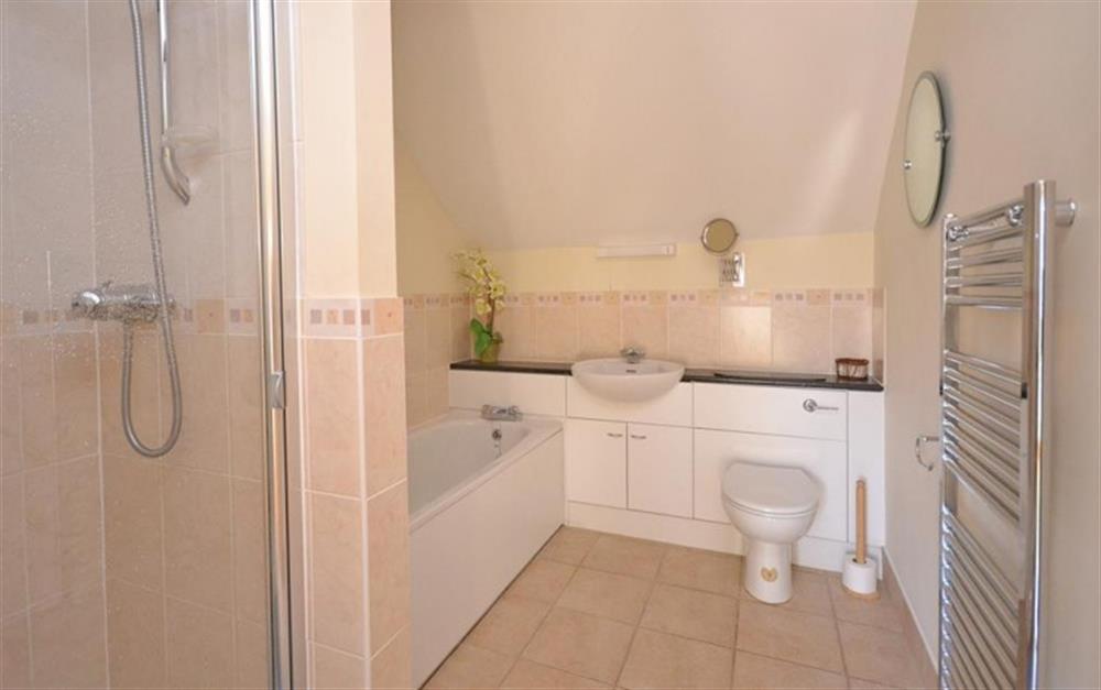 The bathroom off the landing between the master bedroom and the twin room at 11 Crabshell Quay in Kingsbridge