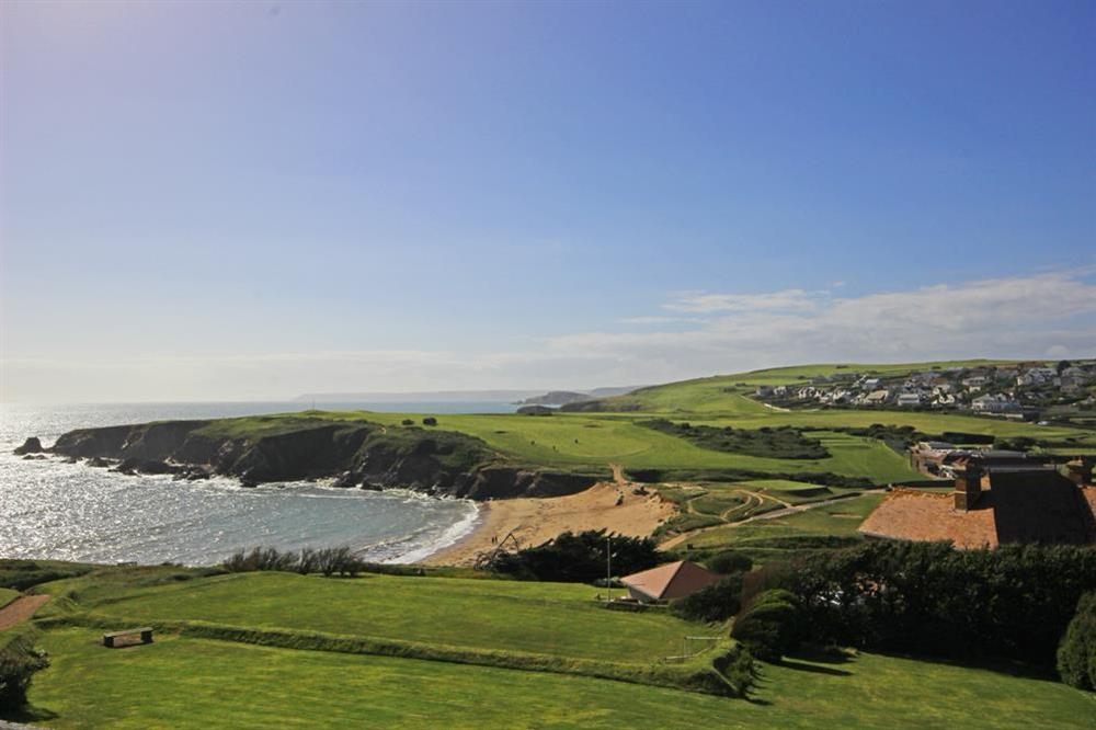 View from lounge over golf course and nearby beaches at 13 Links Court in Thurlestone, Kingsbridge
