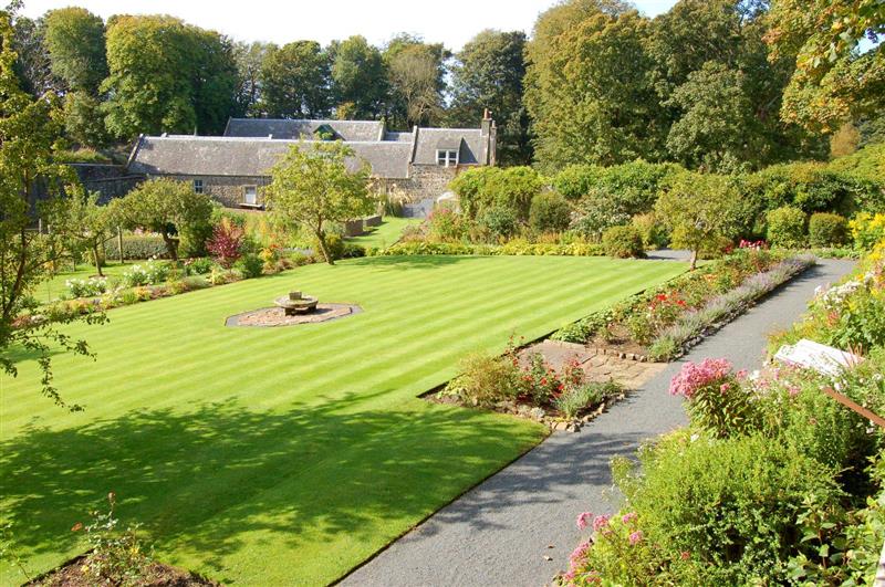 Lawned garden at 13th Century Scottish Castle, Kilmarnock, Ayrshire