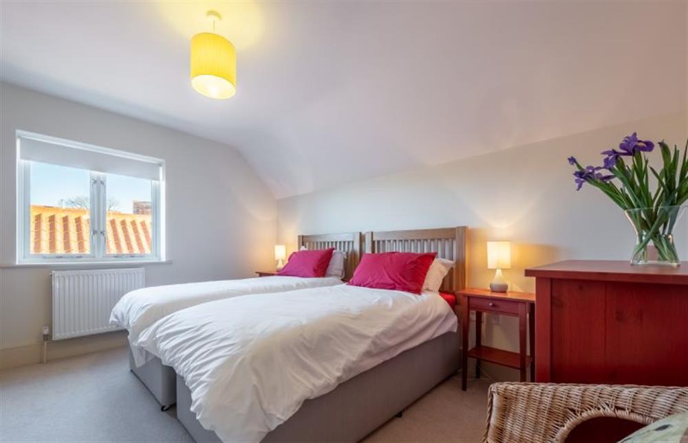 First floor: Bedroom two with full-size twin beds at 14 Burnham Road, Ringstead near Hunstanton