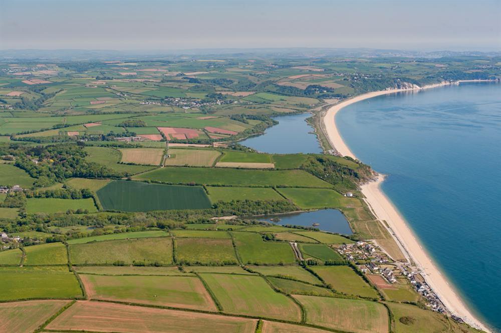 An Aerial image of the Ley and beach at 15 At The Beach in , Torcross
