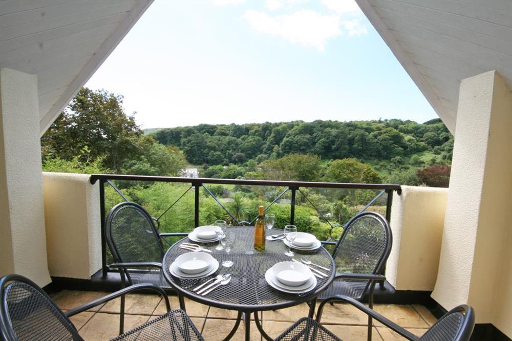 Balcony with table & chairs over looking North Sands valley (photo 2) at 17 St Elmo Court in Sandhills Road, Salcombe