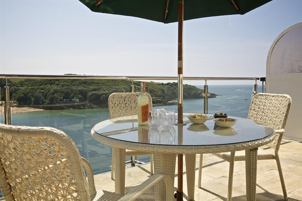 Terrace with spectacular views across the estuary at 2 Channel View in Bennett Road, Salcombe