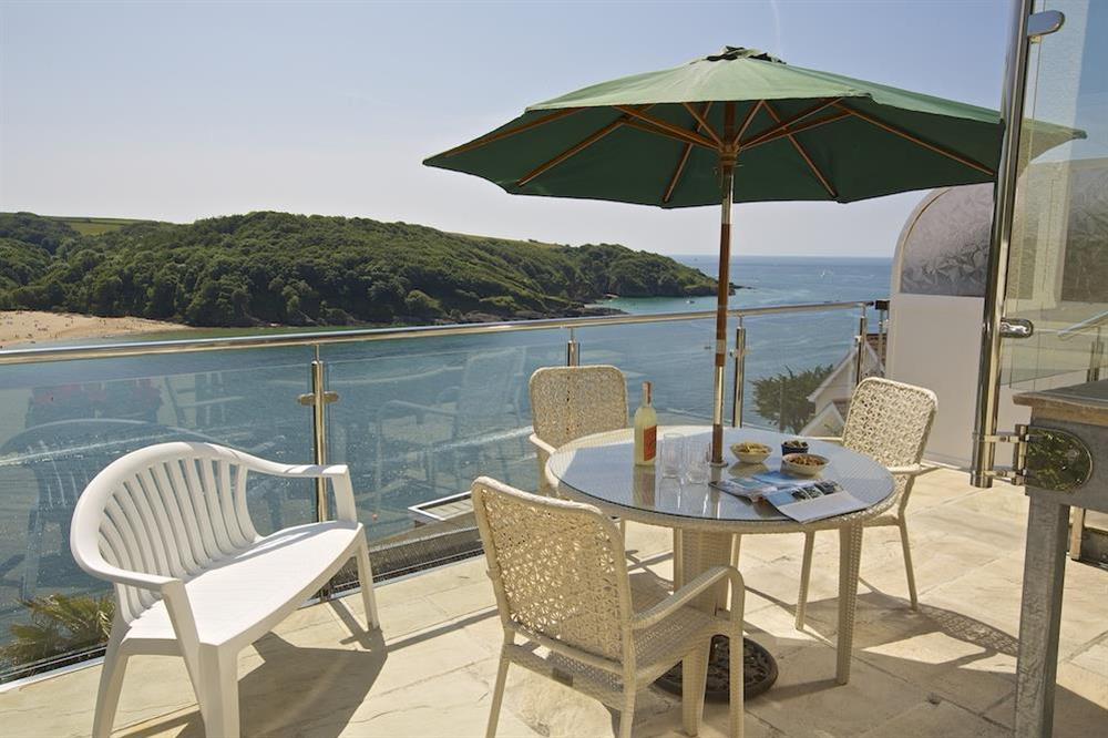Terrace with stunning panoramic views over estuary at 2 Channel View in Bennett Road, Salcombe