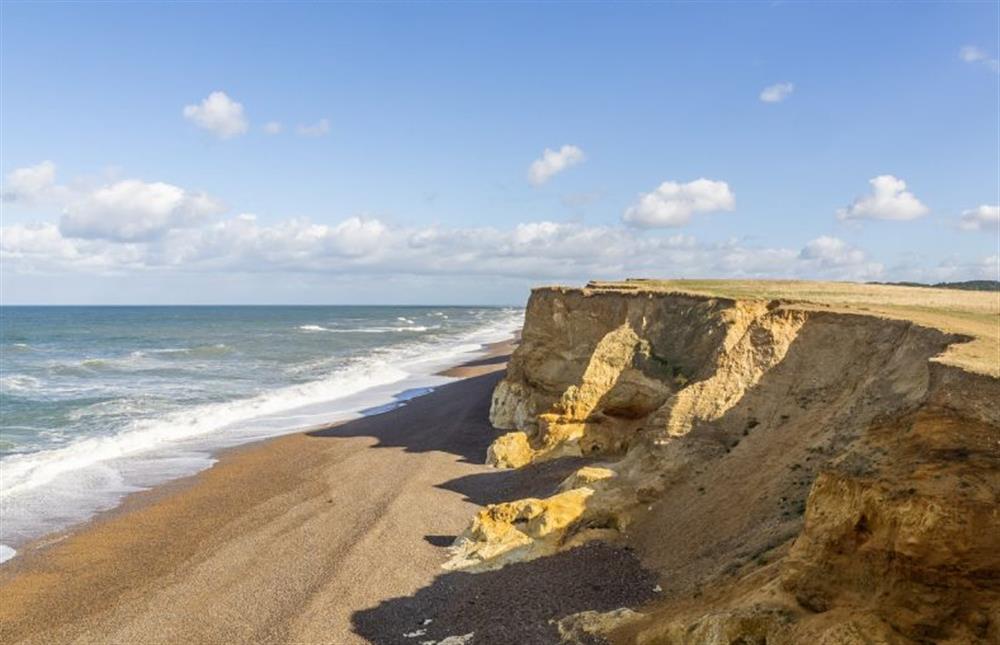 Weybourne beach with cliff top coastal path to Sheringham at 2 Hammond Square, Weybourne near Holt