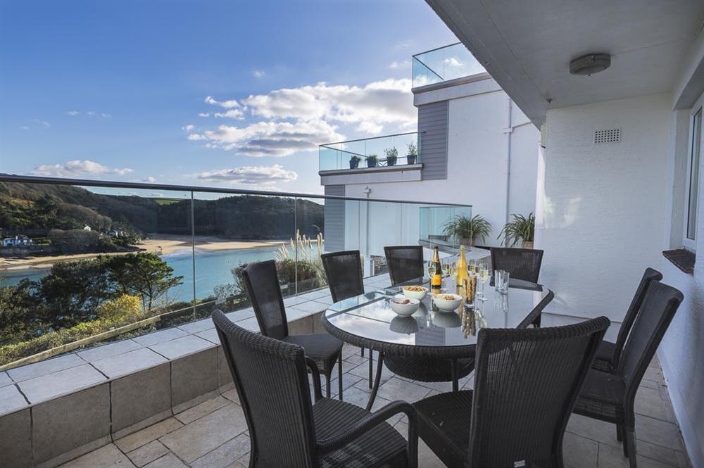 Glass fronted balcony with spectacular views over the estuary at 2 Hamstone Court in , Salcombe