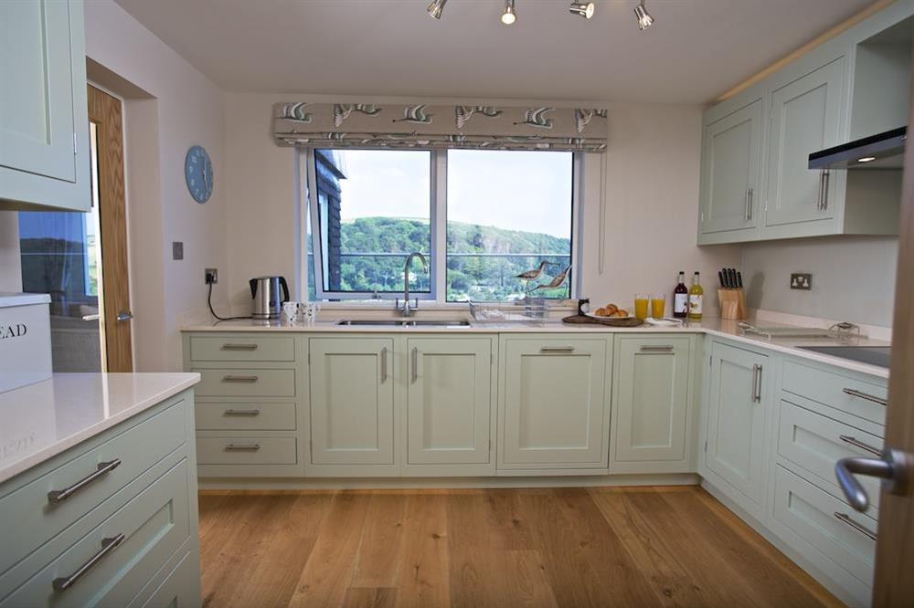 Newly fitted kitchen with views over the estuary at 2 Hamstone Court in , Salcombe