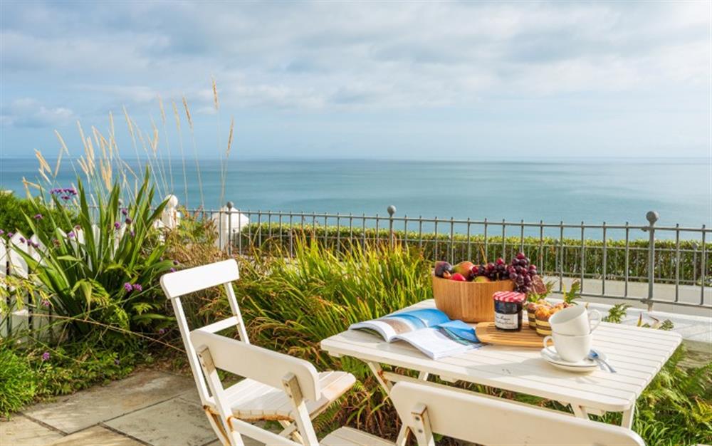 Stunning views whatever the time of day from the front terrace at 2 Prospect House in Hallsands