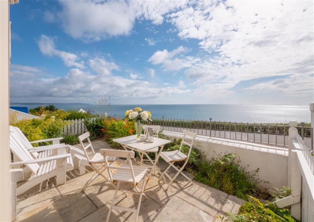 The fabulous front terrace with sea views at 2 Prospect House in Hallsands