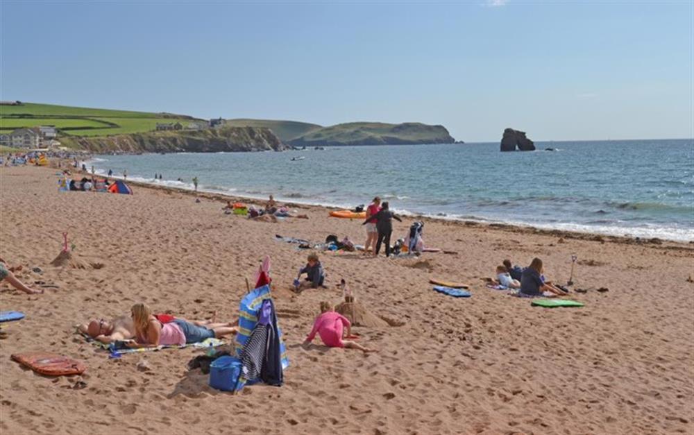 Thurlestone beach is perfect for family days at the beach with acres of golden sandy beach at 2 Thurlestone Rock in Thurlestone