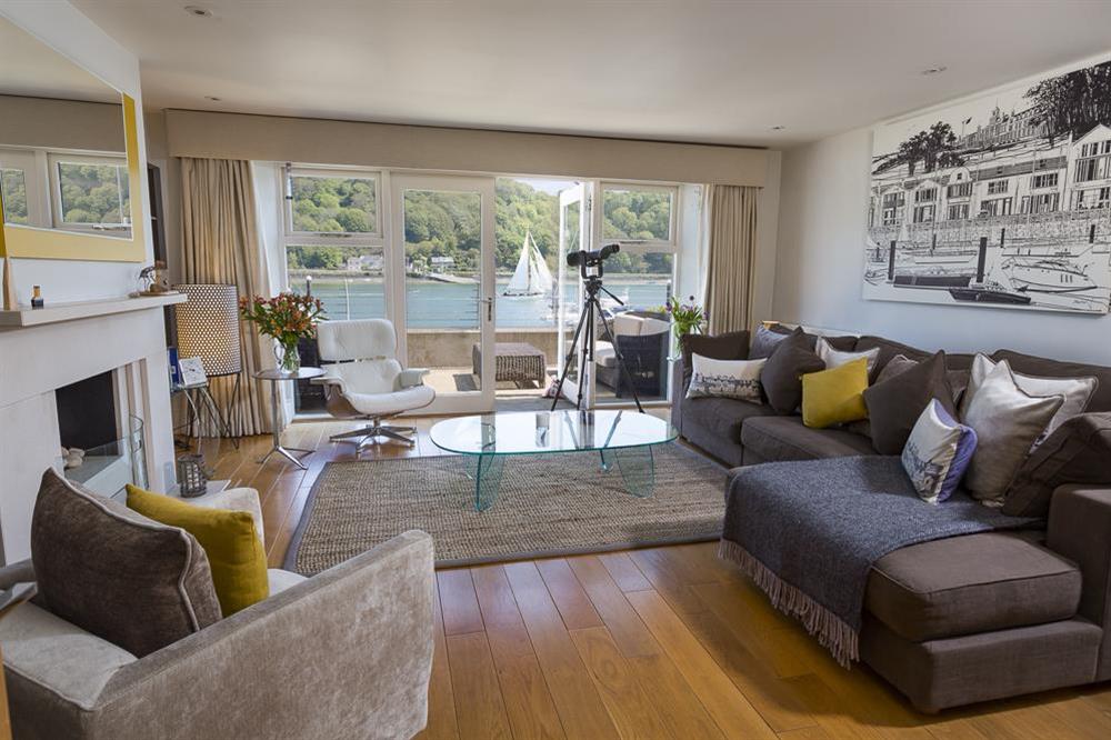Elegant lounge with stunning river views at 28 Dart Marina in , Dart Marina