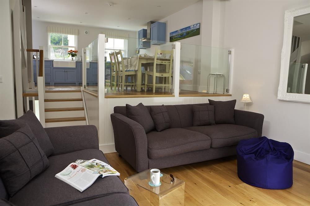 Comfortably furnished living area with two large double sofas at 3 Eddystone Row in , Salcombe