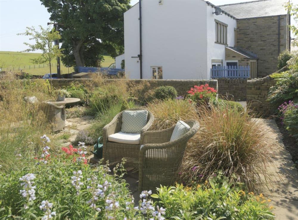 Charming walled front garden area at 3 Healey Cottage in Shelley, near Huddersfield, West Yorkshire