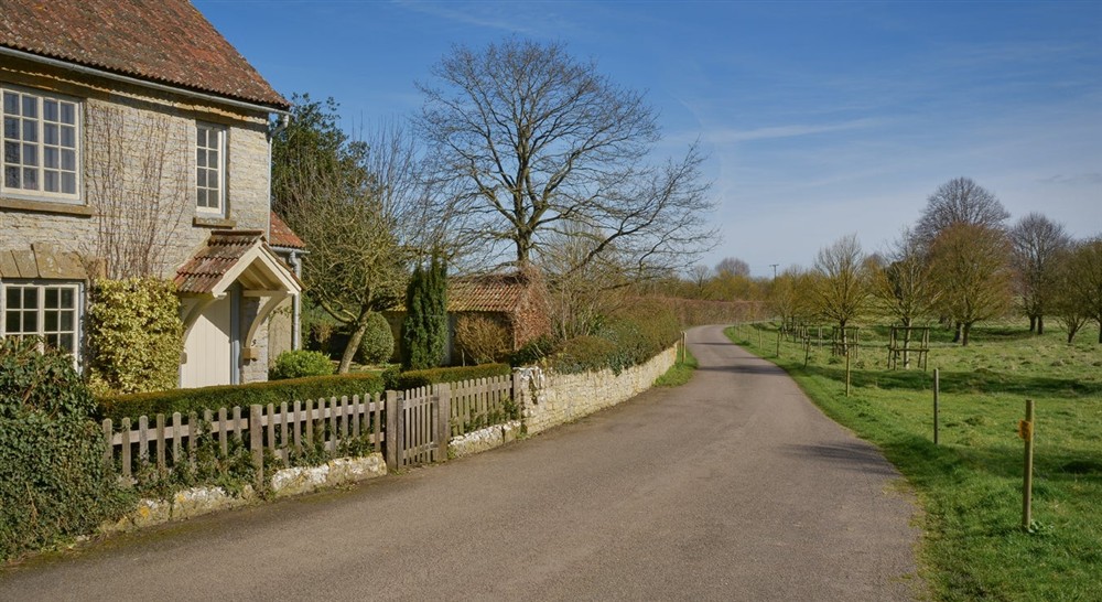 The lane to Lytes Cary Manor, passing 3 Lytes Cottage, Somerset at 3 Lytes Cottage in Somerton, Somerset