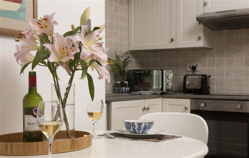 This is the kitchen at 3 Pentowan Court, Cornwall