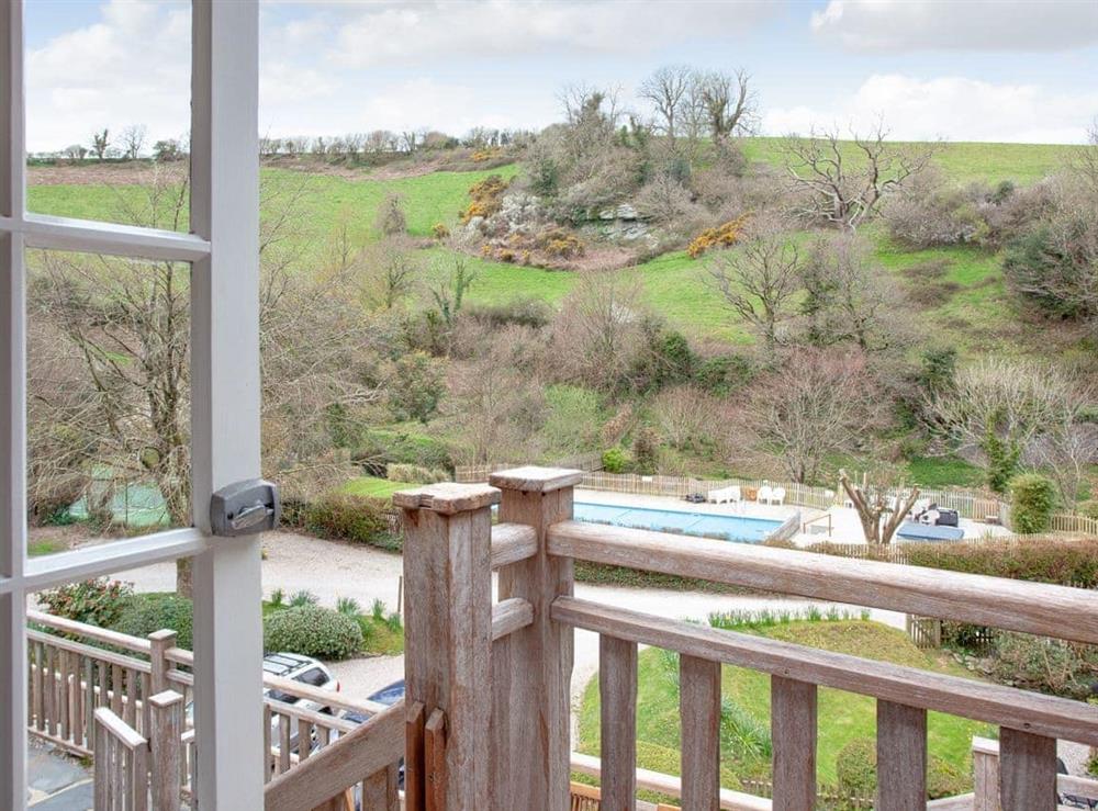 View from living room from doors to terrace at 3 Salle Cottage in Bow Creek, Nr Totnes, South Devon., Great Britain