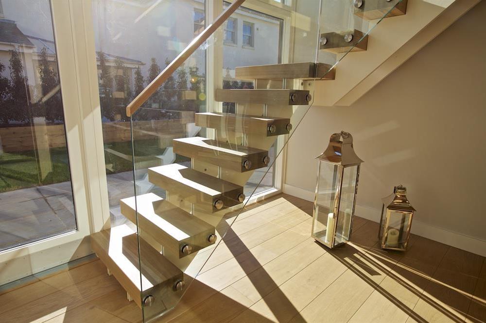 Oak and glass staircase to the first floor at 3 The Drive in , Hillfield, Dartmouth