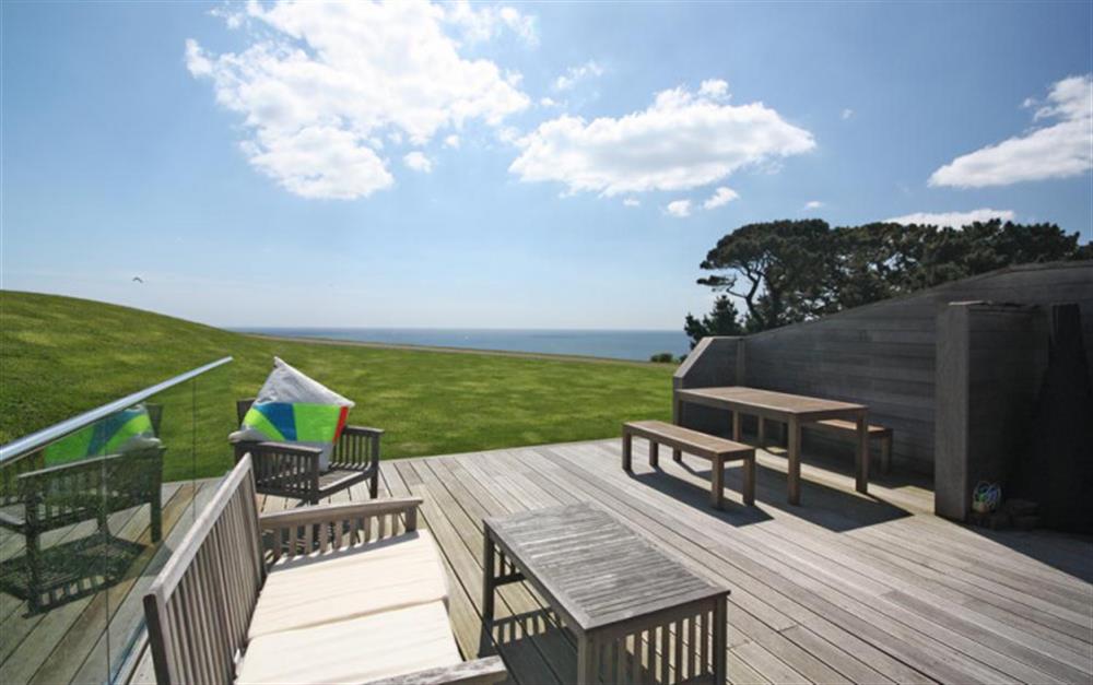 The decking area and fabulous views out to sea from Number 36 at 36 Talland in Talland Bay