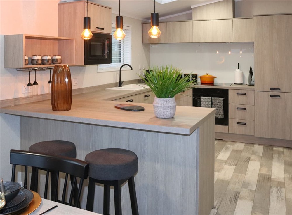 Kitchen at 38 at the Sanctuary Lodges in Rhosfawr, near Pwllheli, Gwynedd