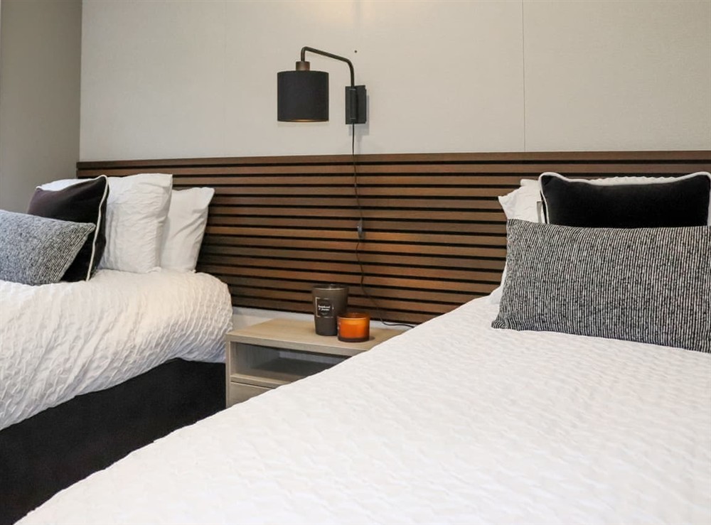 Twin bedroom at 38 at the Sanctuary Lodges in Rhosfawr, near Pwllheli, Gwynedd