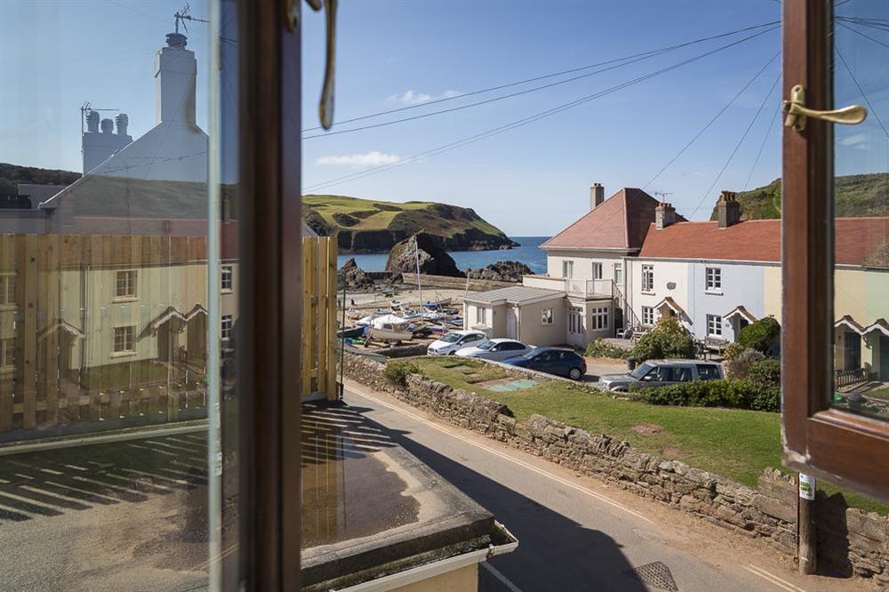 Sea views from double bedroom at 4 Armada Apartments in Hope Cove, Kingsbridge