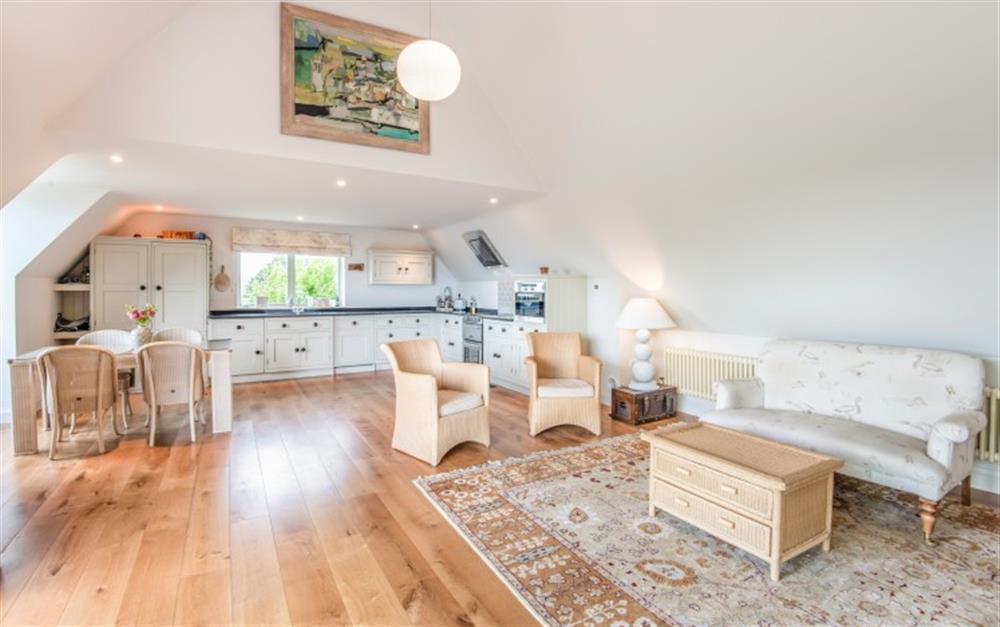 The light and spacious living accommodation..with gorgeous views at 4 Chantry Hill in Slapton
