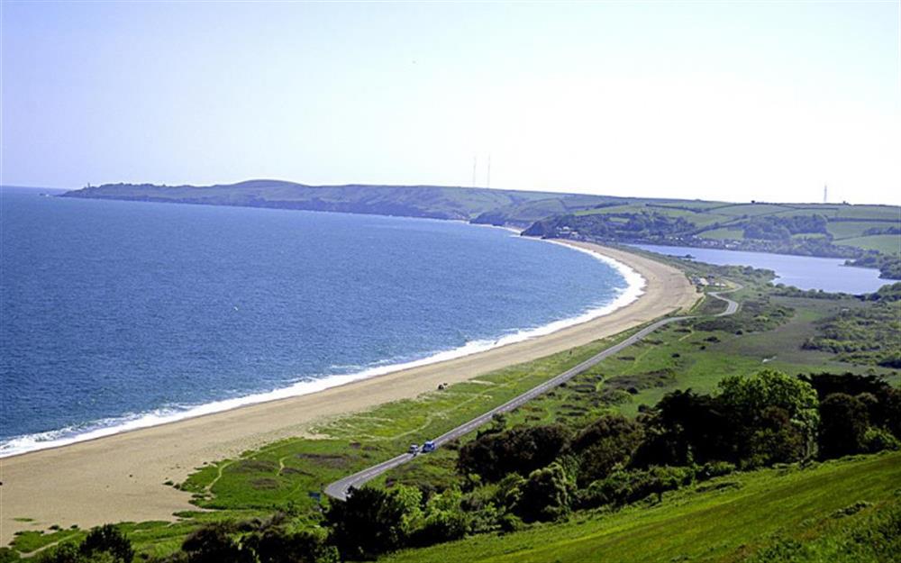 A panoramic view of Slapton Sands beach and the Ley at 4 Florence Cottages in Torcross