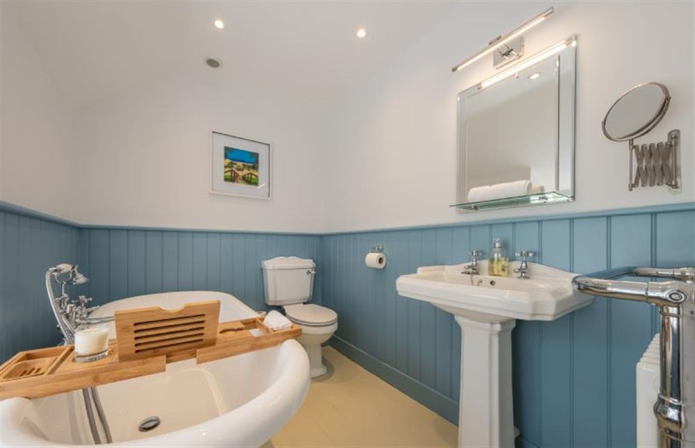 First floor: Bathroom with free-standing bath at 4 Malthouse Cottages, Thornham near Hunstanton