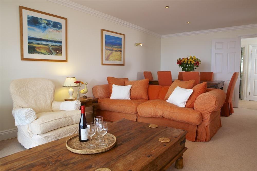 Comfortable lounge area with views over the sea at 4 Thurlestone Rock Apartments in Thurlestone Sands, Kingsbridge