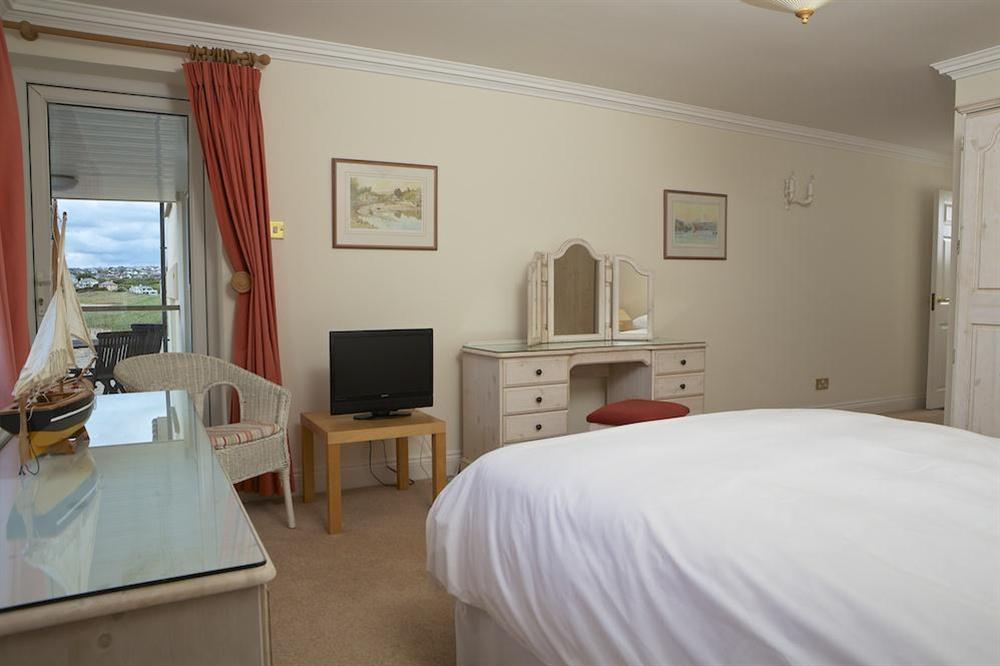 Master bedroom with sea views at 4 Thurlestone Rock Apartments in Thurlestone Sands, Kingsbridge
