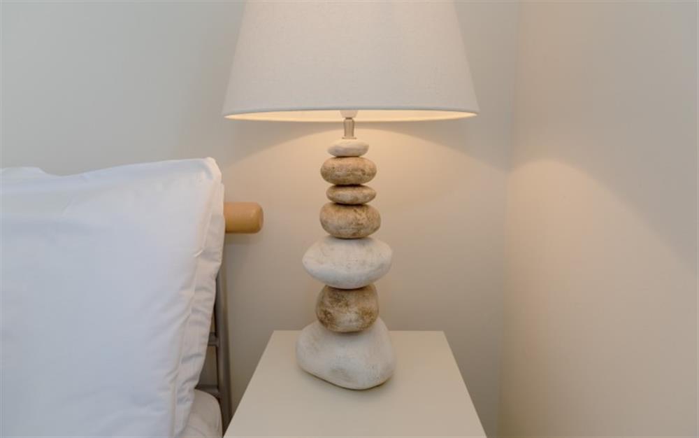 This pebble lamp is in keeping with the seaside theme which runs through the cottage. at 44 Upper Stables in Maenporth