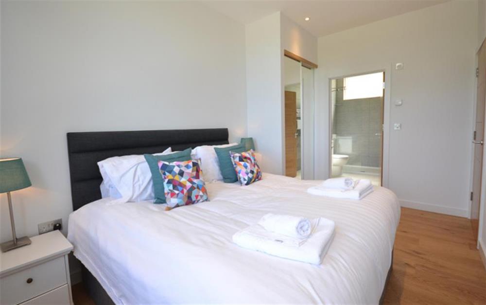 The super king size double bedroom, with the en suite  at 47 Talland in Looe