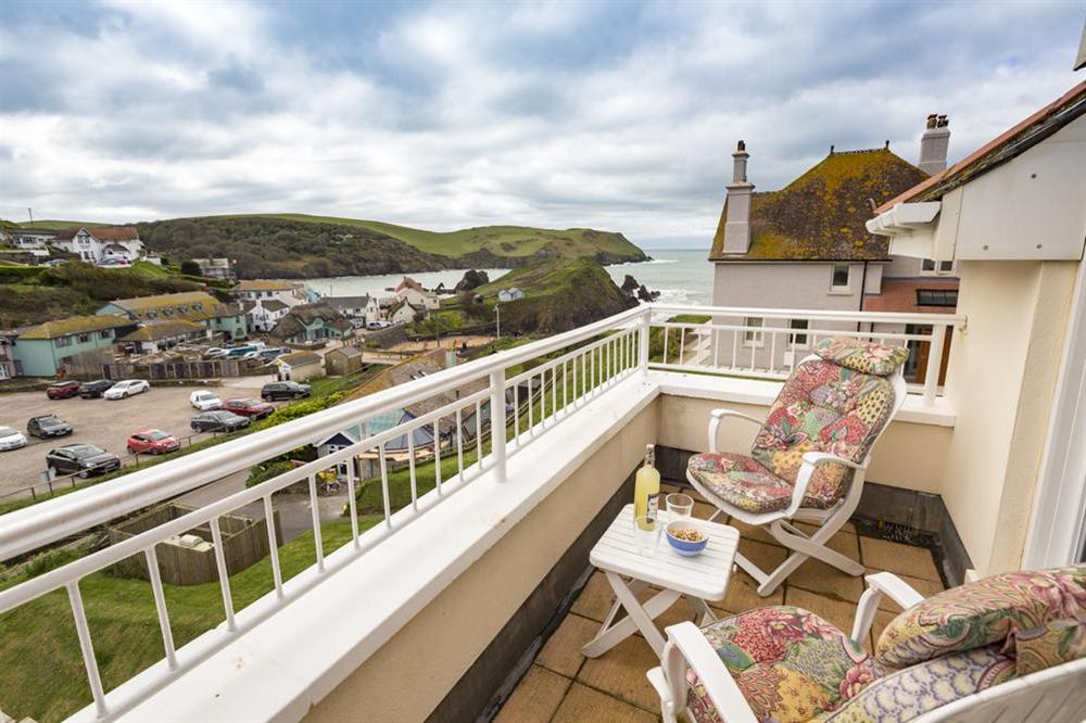 Private balcony overlooking beautiful Hope Cove at 5 Chichester Court in , Hope Cove