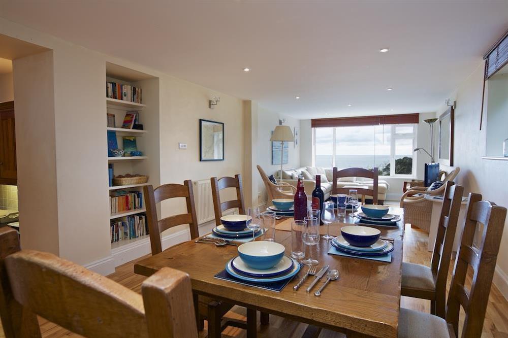 Dining area with wooden dining table seating 6/8 at 5 Grafton Towers in North Sands, Salcombe