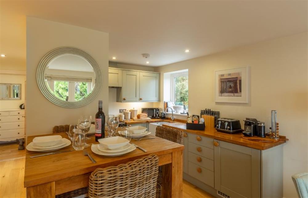 The shaker style kitchen with a view to the master bedroom at 6 Sandy Lane, Carbis Bay