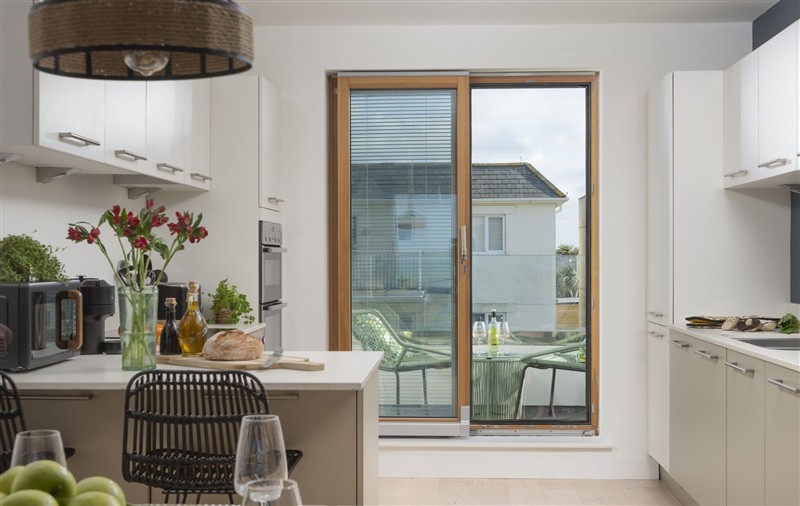 This is the kitchen at 66 Pentire, Cornwall
