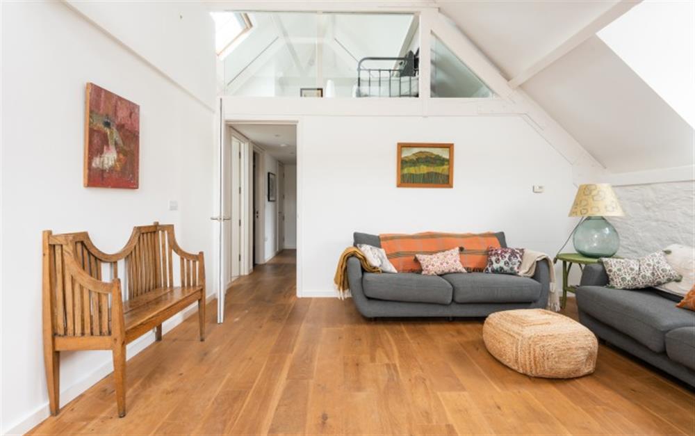 Galleried sitting room with spacious mezzanine floor. at 7 Staverton Mill in Totnes