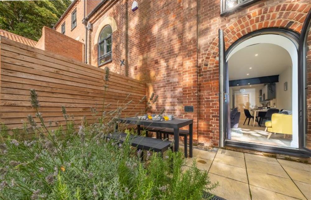 An overview of the upper patio at 7 Swan Court, Fakenham