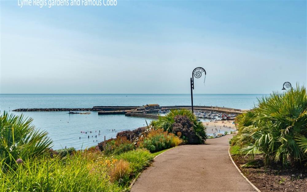 Walk thorugh the gardens to the Cobb and beach at 9 Bowling Green in Lyme Regis