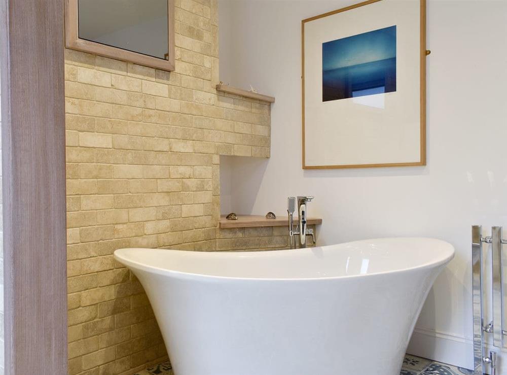 Contemporary free-standing bath at Abbey View in Whitby, Yorkshire, North Yorkshire