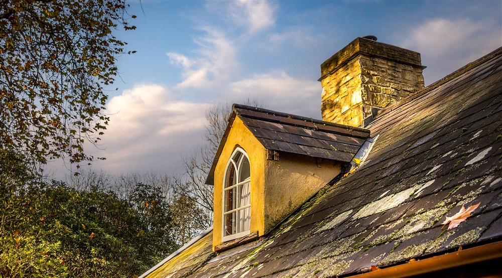 The roof and gable window at Abermydyr in Aberaeron, Ceredigion