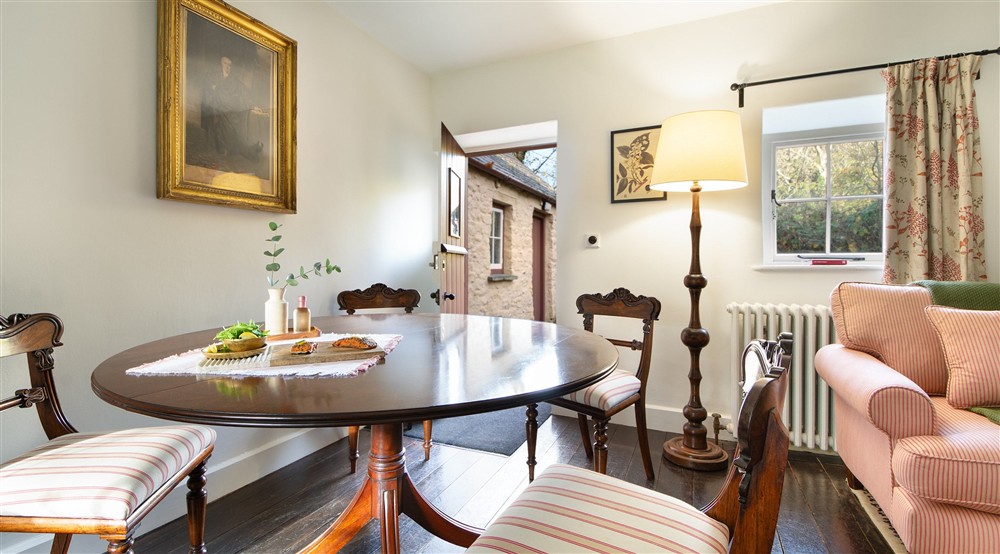 The sitting and dining room at Abermydyr in Aberaeron, Ceredigion