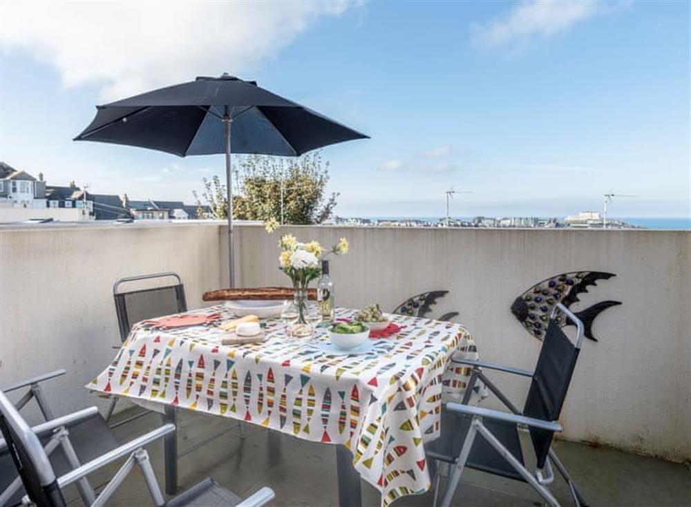 Ground floor terrace with charcoal barbeque at Above Towan @ 8 Quay Court in , Newquay