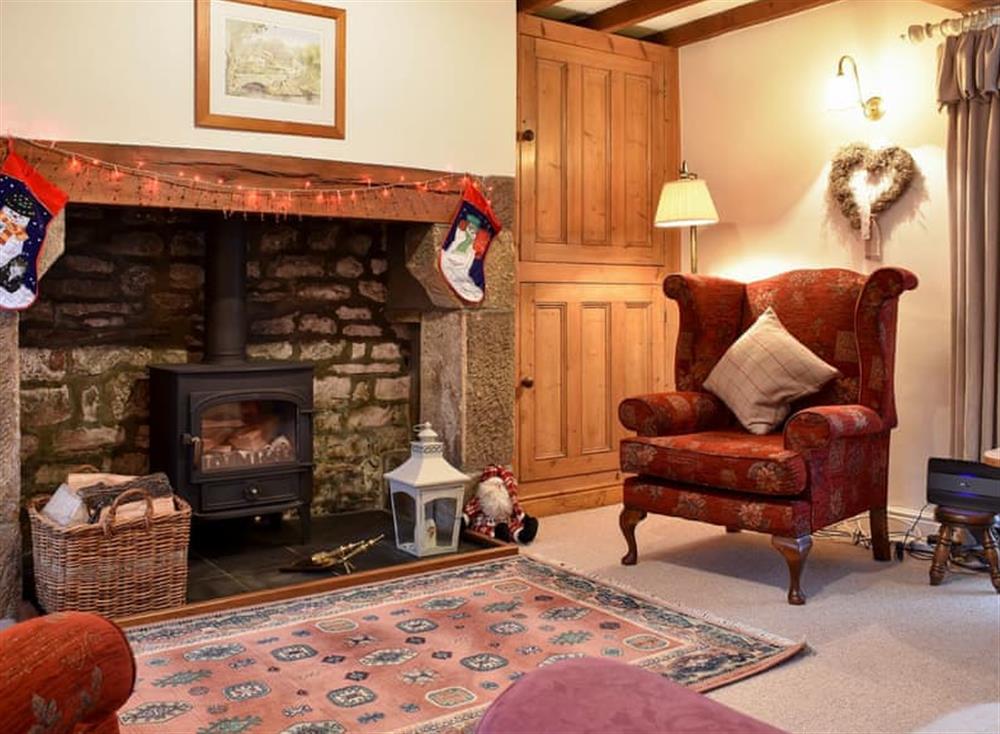 Cosy living room with wood burner at Ad Barn in Fremington, near Richmond, North Yorkshire