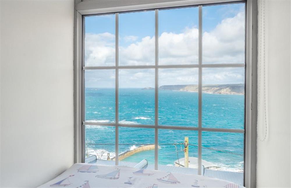 Bedroom two with breathtaking sea views at Adanac, Sennen Cove